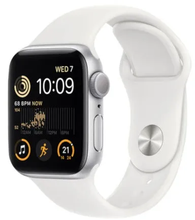 Apple Watch SE 2 (2022) 40mm (GPS CELLULAR) - Silver Aluminum Case with White Sport Band - (MNTQ3LL/A)