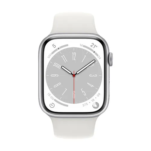 Apple Watch Series 8 (GPS) 45mm Silver Aluminum Case with White Sport Band - Size:M/L -  (MP6Q3LL/A)