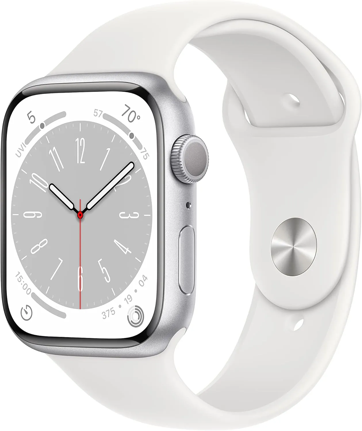 Apple Watch Series 8 (GPS) 45mm Silver Aluminum Case with White Sport Band - Size:M/L -  (MP6Q3LL/A)