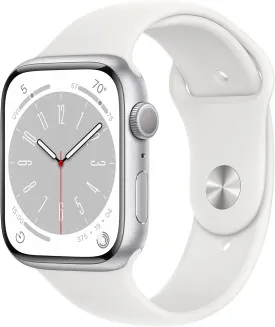 Apple Watch Series 8 (GPS) 45mm Silver Aluminum Case with White Sport Band - Size:M/L -  (MP6Q3LL/A)