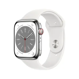 Apple Watch Series 8 GPS   Cellular 45mm Silver Stainless Steel Case with White Sport Band - Regular