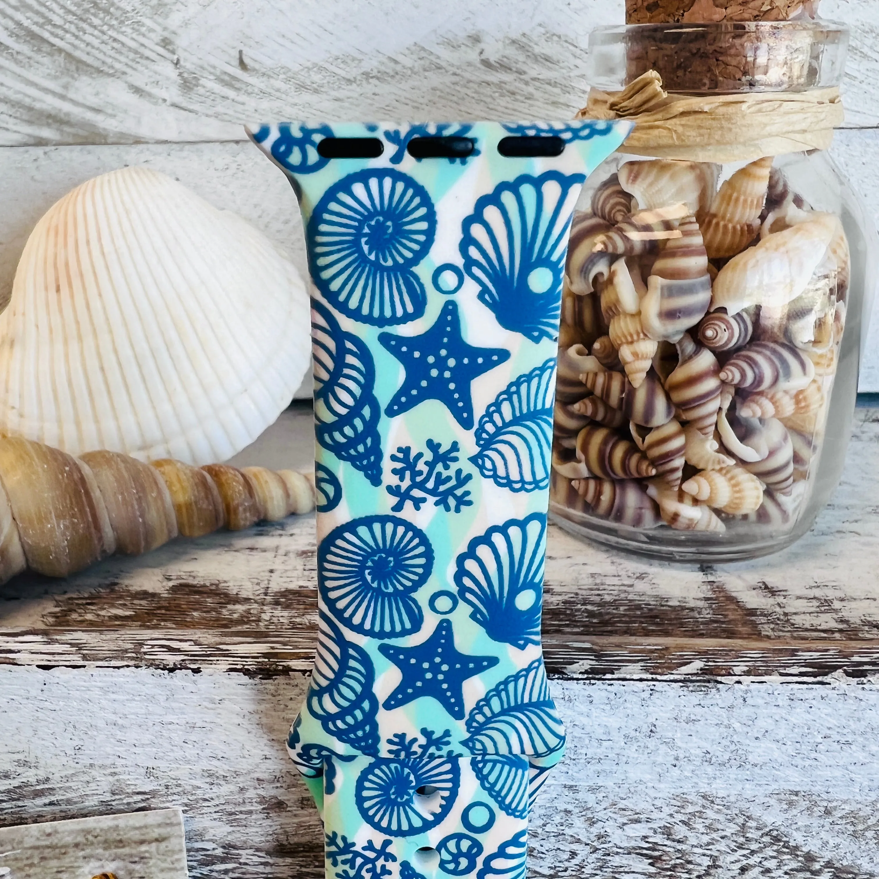 Beachy Seashell Print Silicone Band For Apple Watch