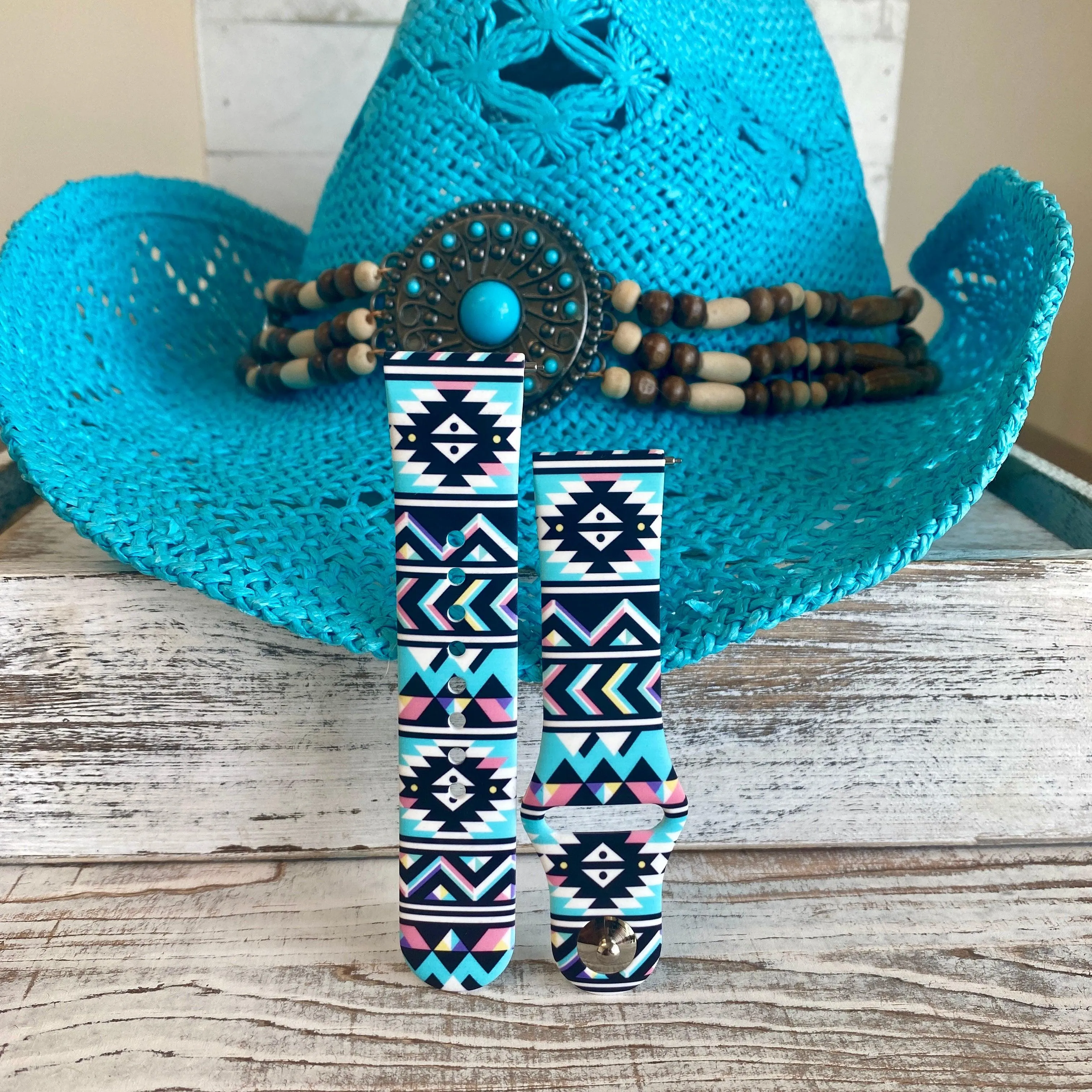 Boho-Chic Turquoise Print Silicone Band For Fitbit Versa 1/2