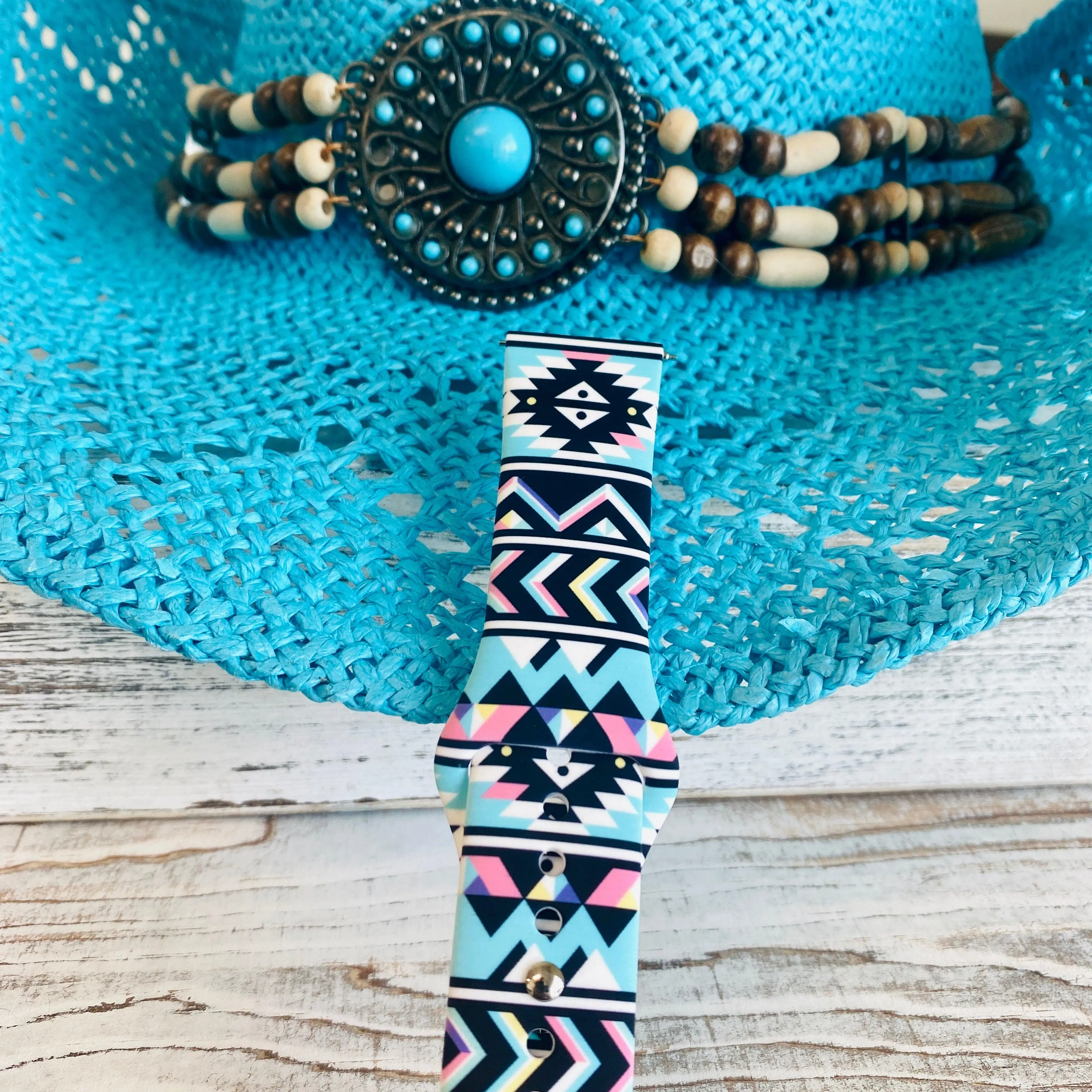 Boho-Chic Turquoise Print Silicone Band For Fitbit Versa 1/2