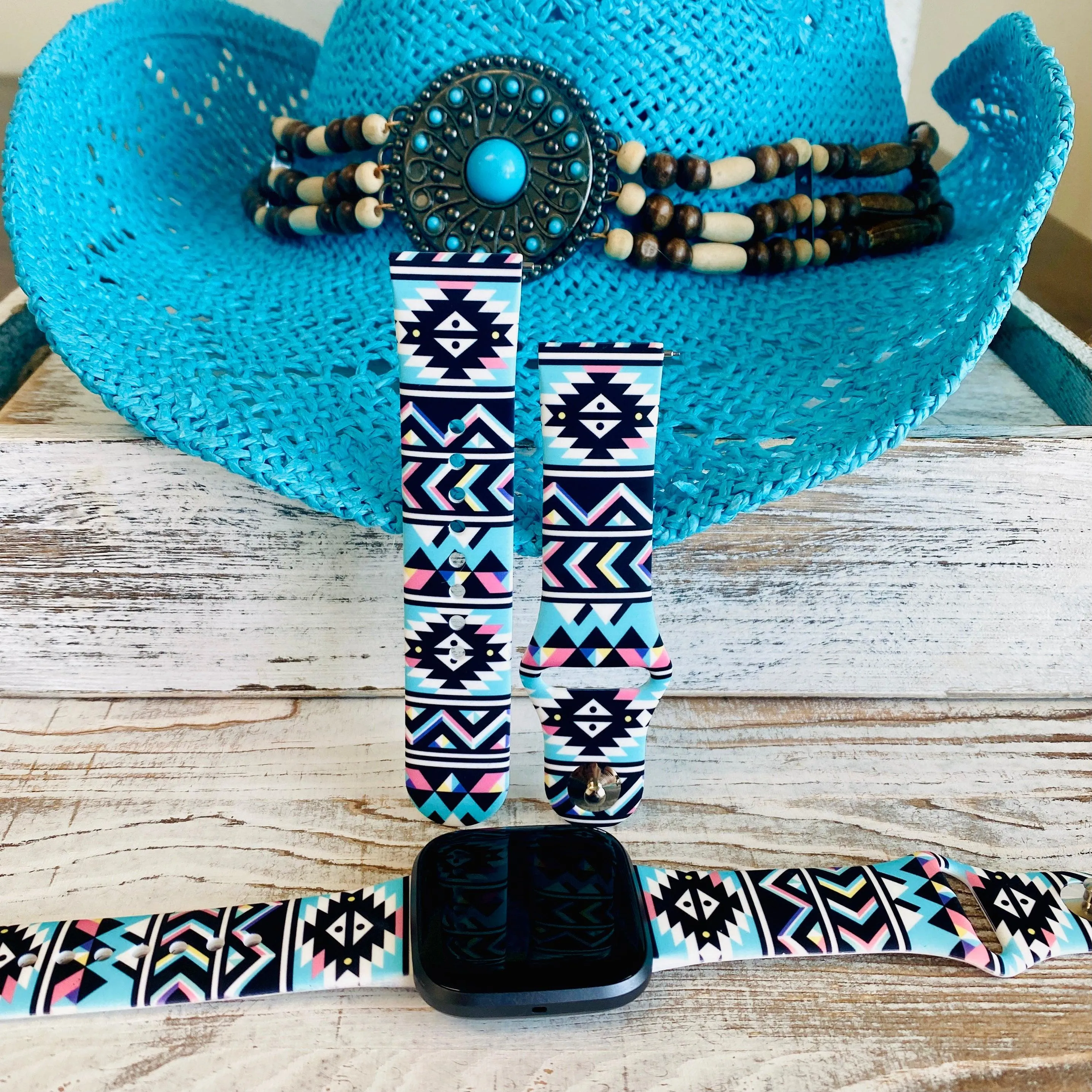 Boho-Chic Turquoise Print Silicone Band For Fitbit Versa 1/2