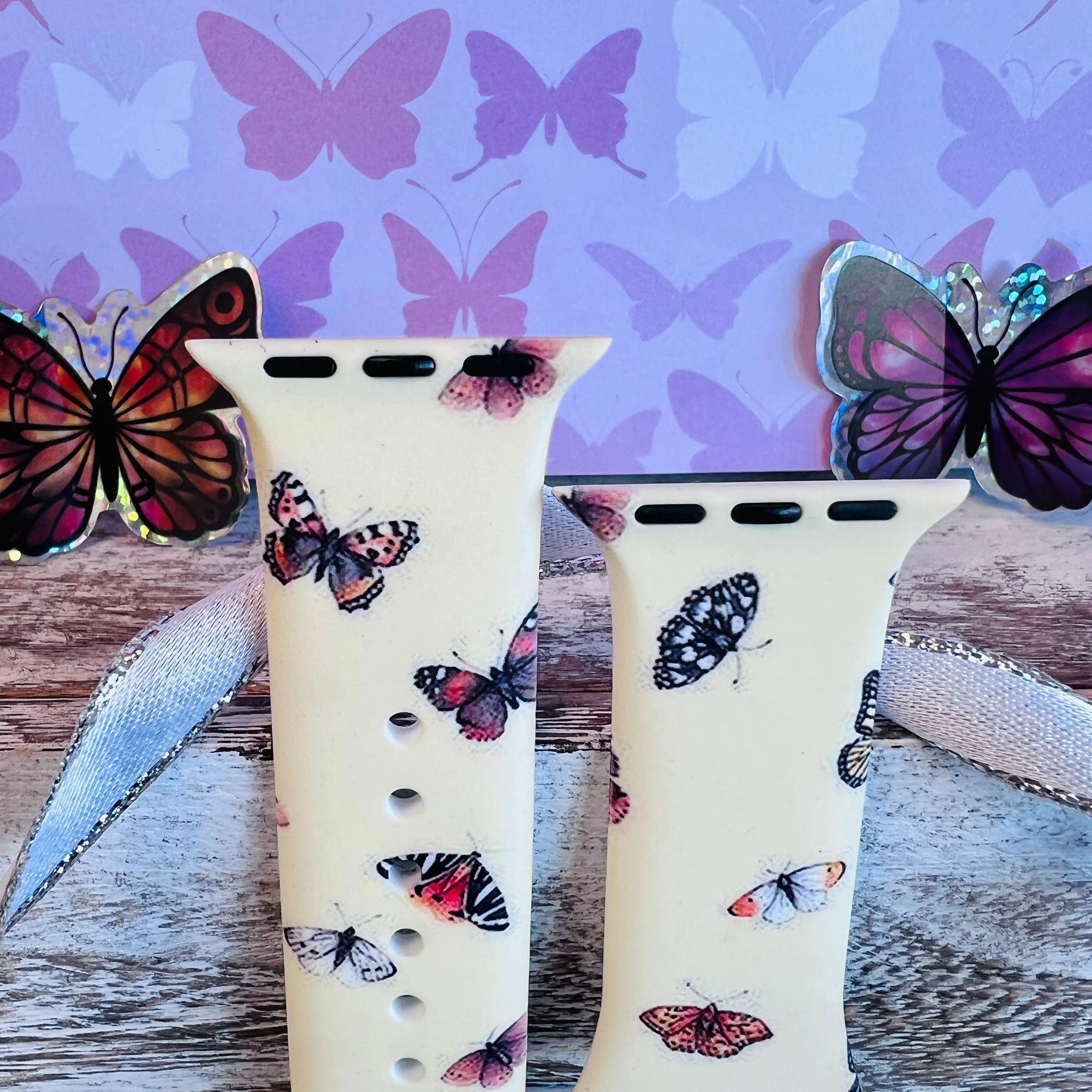 Butterfly Print Silicone Band For Apple Watch