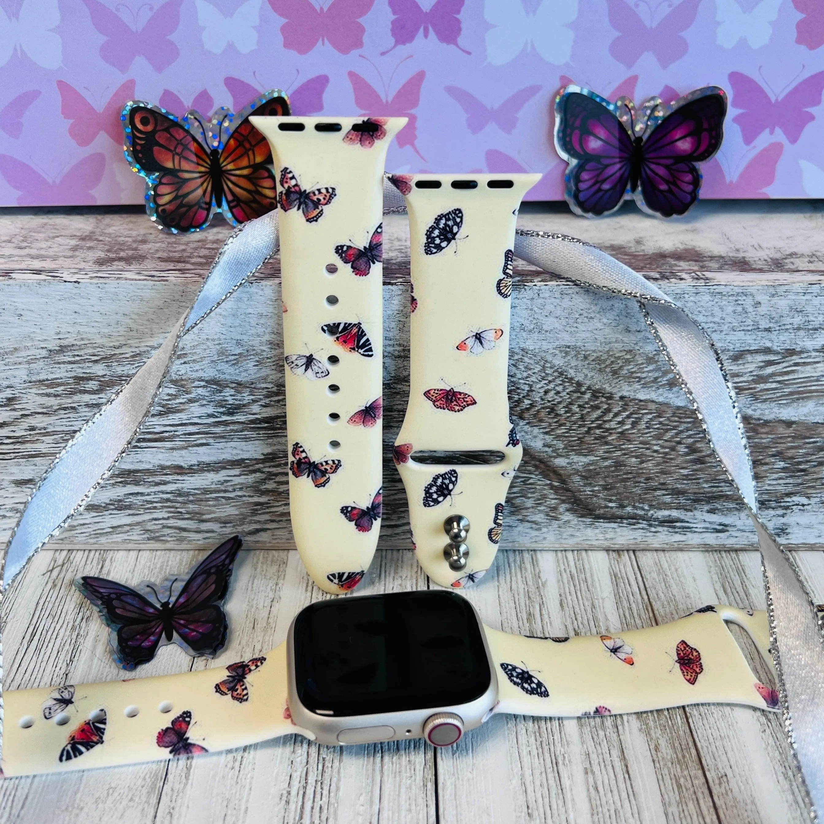 Butterfly Print Silicone Band For Apple Watch