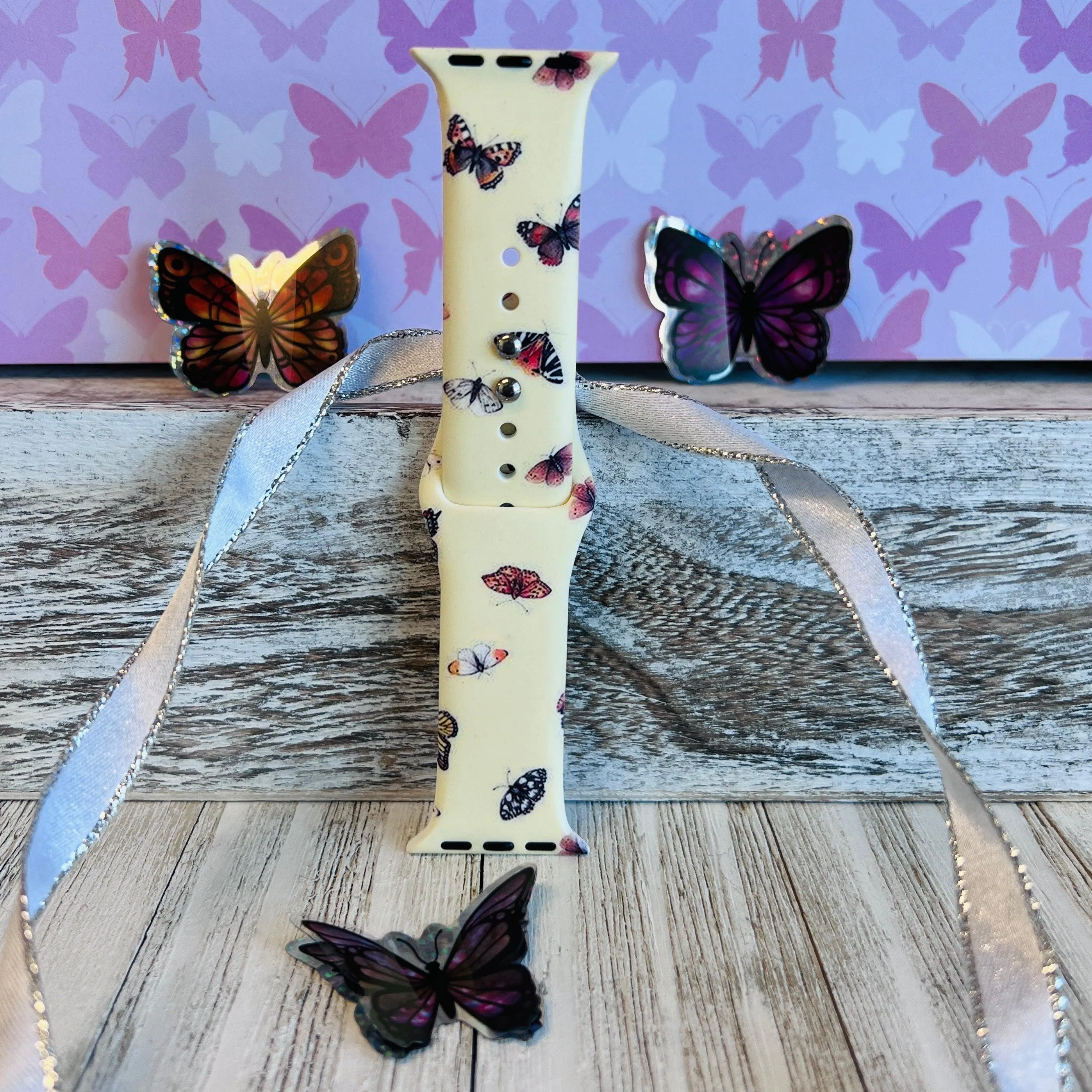 Butterfly Print Silicone Band For Apple Watch