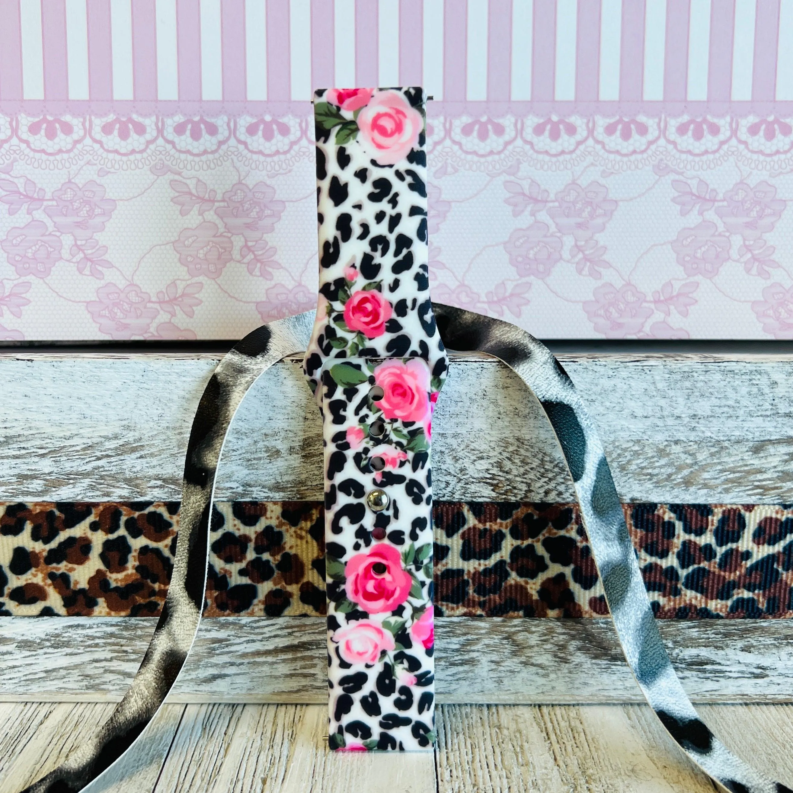 Chic Leopard Roses Print Silicone Band For Samsung Watch