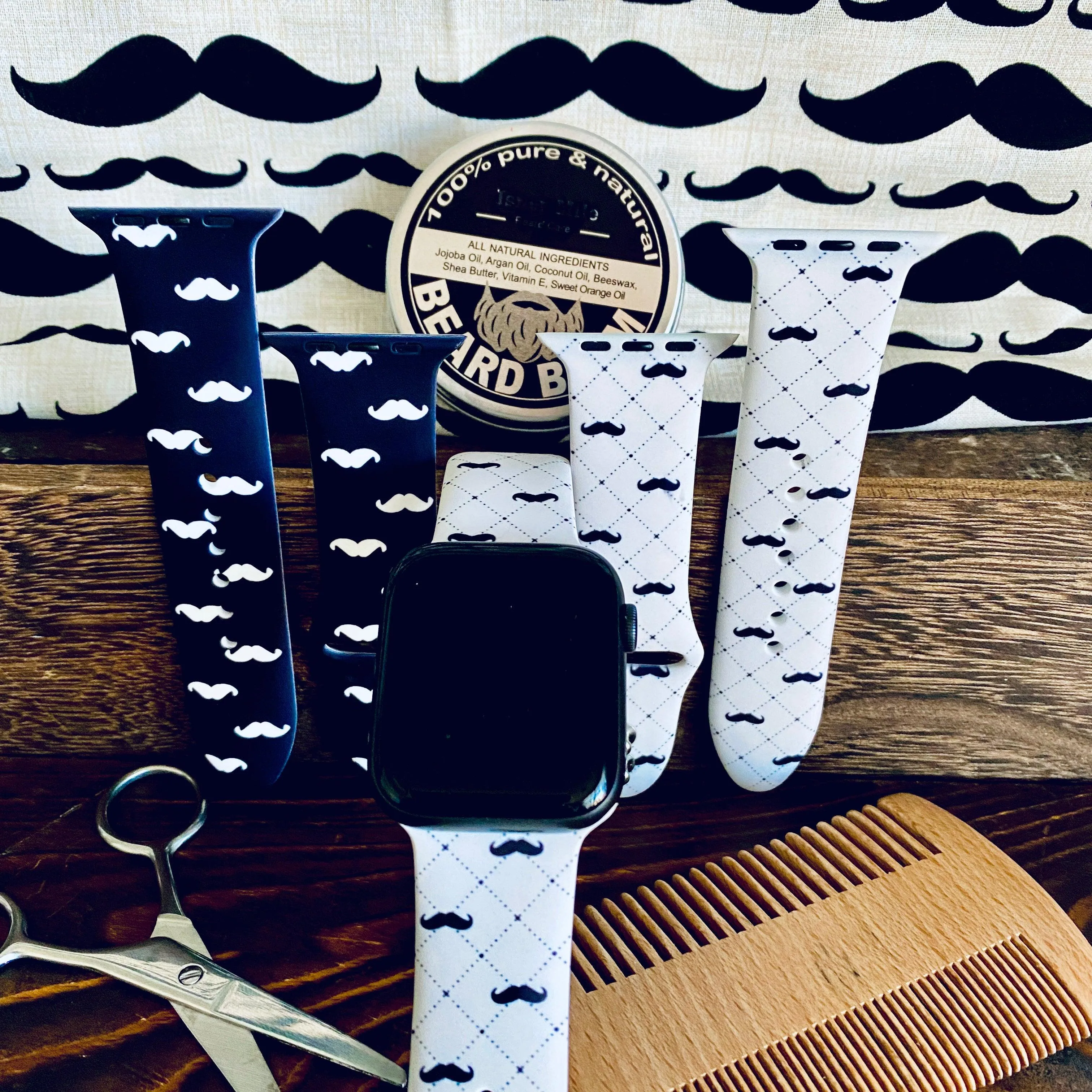 Dapper Mustache Print Silicone Band For Apple Watch Two Colors Available