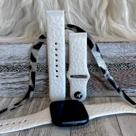 Engraved White Leopard Print Silicone Band For Fitbit Versa 1/2