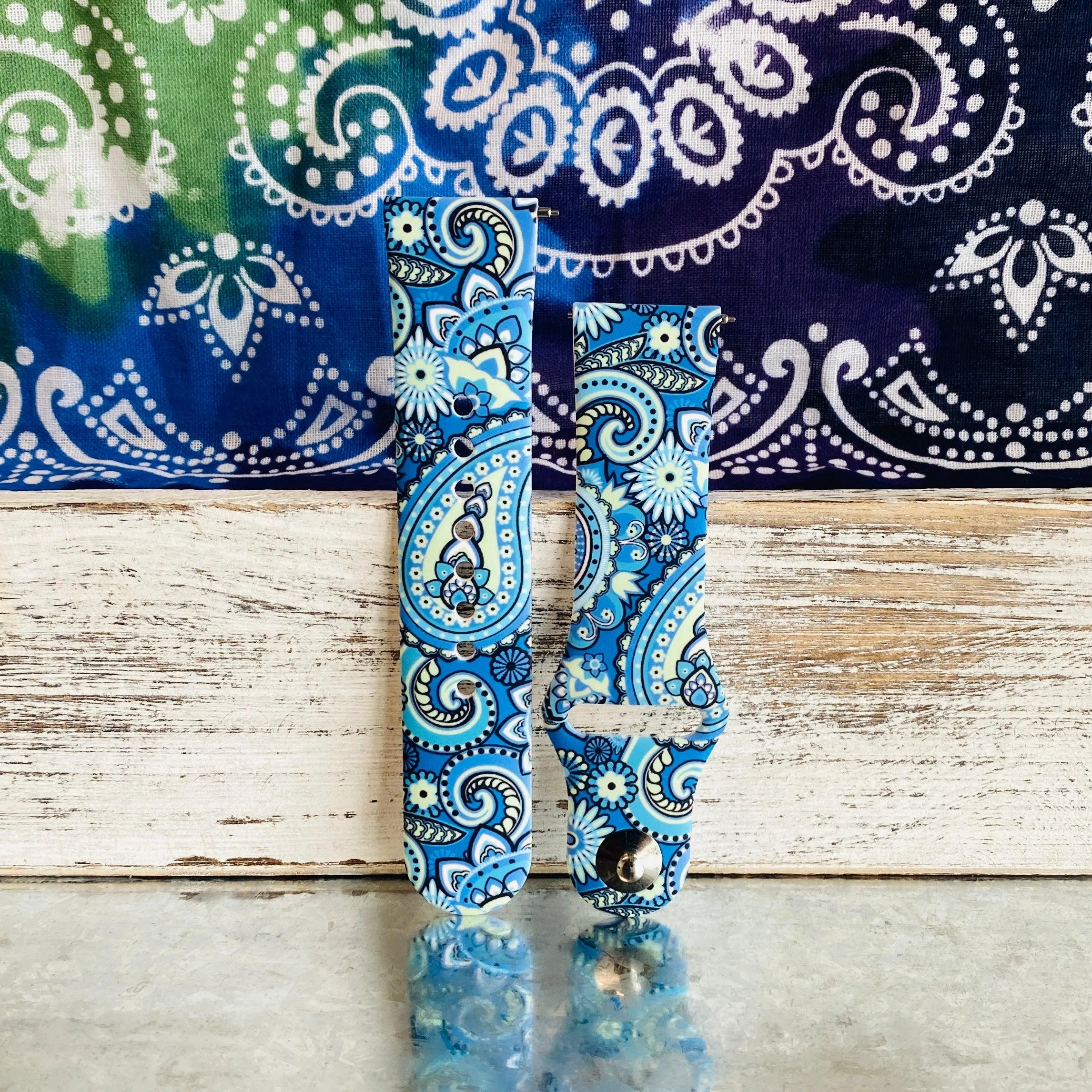 Fancy Paisley Print Silicone Band For Fitbit Versa 1/2 Multiple Colors Available