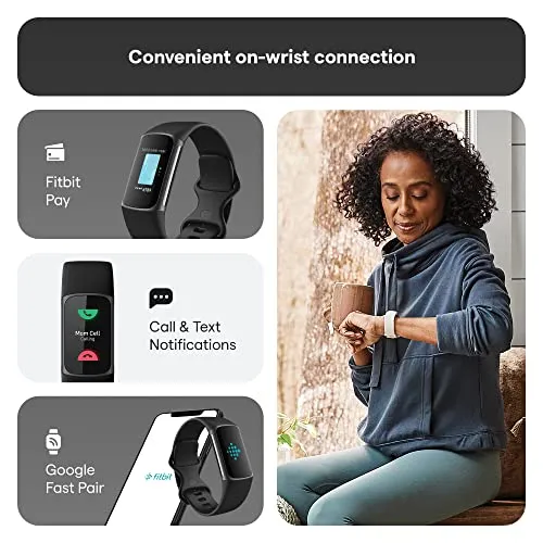 Fitbit Charge 5 Advanced Health & Fitness Tracker with Built-in GPS, Stress Management Tools, Sleep Tracking, 24/7 Heart Rate and More, Black/Graphite, One Size (S &L Bands Included)