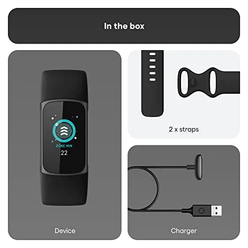 Fitbit Charge 5 Advanced Health & Fitness Tracker with Built-in GPS, Stress Management Tools, Sleep Tracking, 24/7 Heart Rate and More, Black/Graphite, One Size (S &L Bands Included)