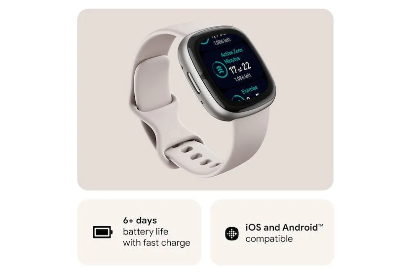 Fitbit Sense 2 Smartwatch Lunar White & Platinum