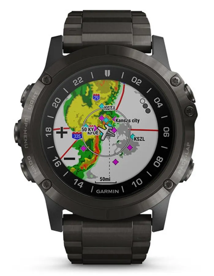 Garmin D2 Delta Aviator Mens Watch - Titanium Bezel - DLC Titanium Bracelet