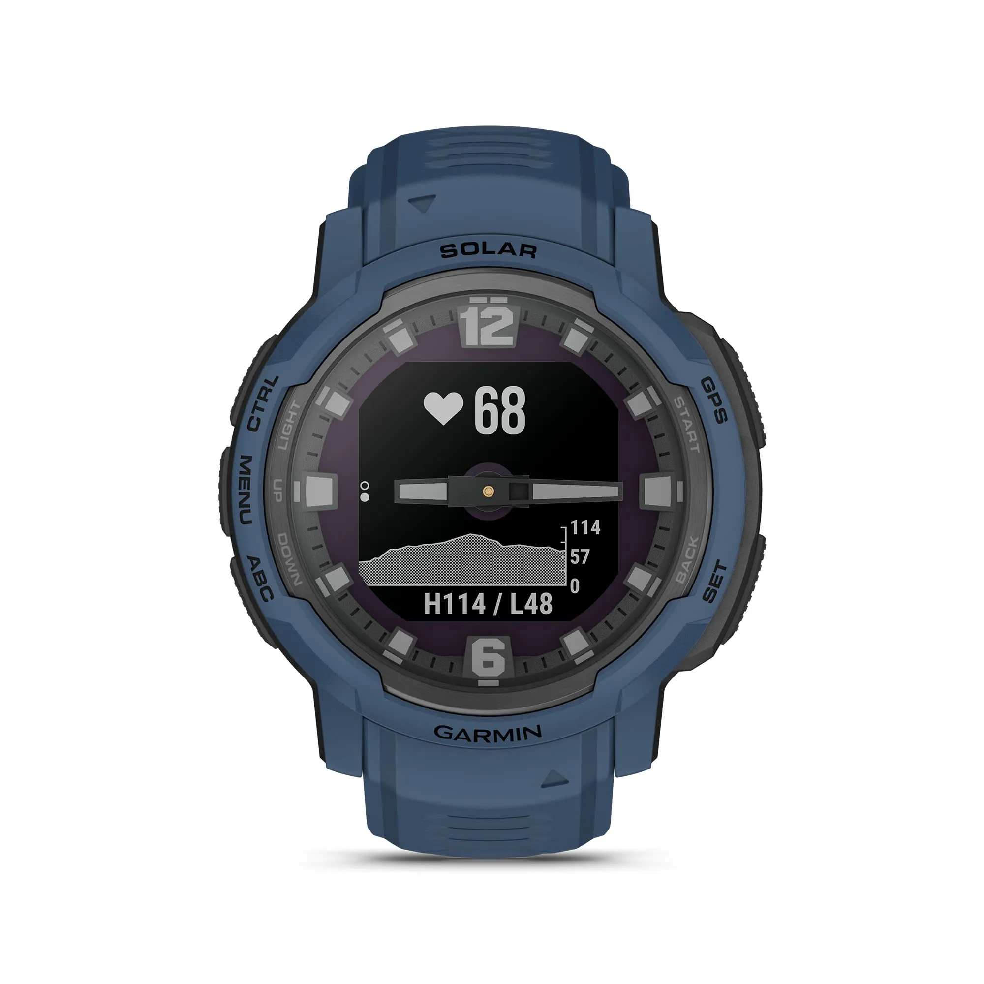 Garmin Instinct Crossover Solar, Rugged Hybrid Smartwatch with Solar, Analog Hands and Digital Display, Tidal Blue