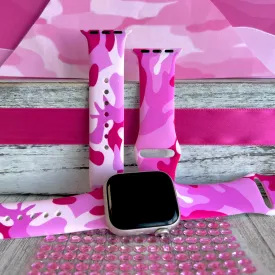 Hot Pink Camo Print Silicone Band For Apple Watch