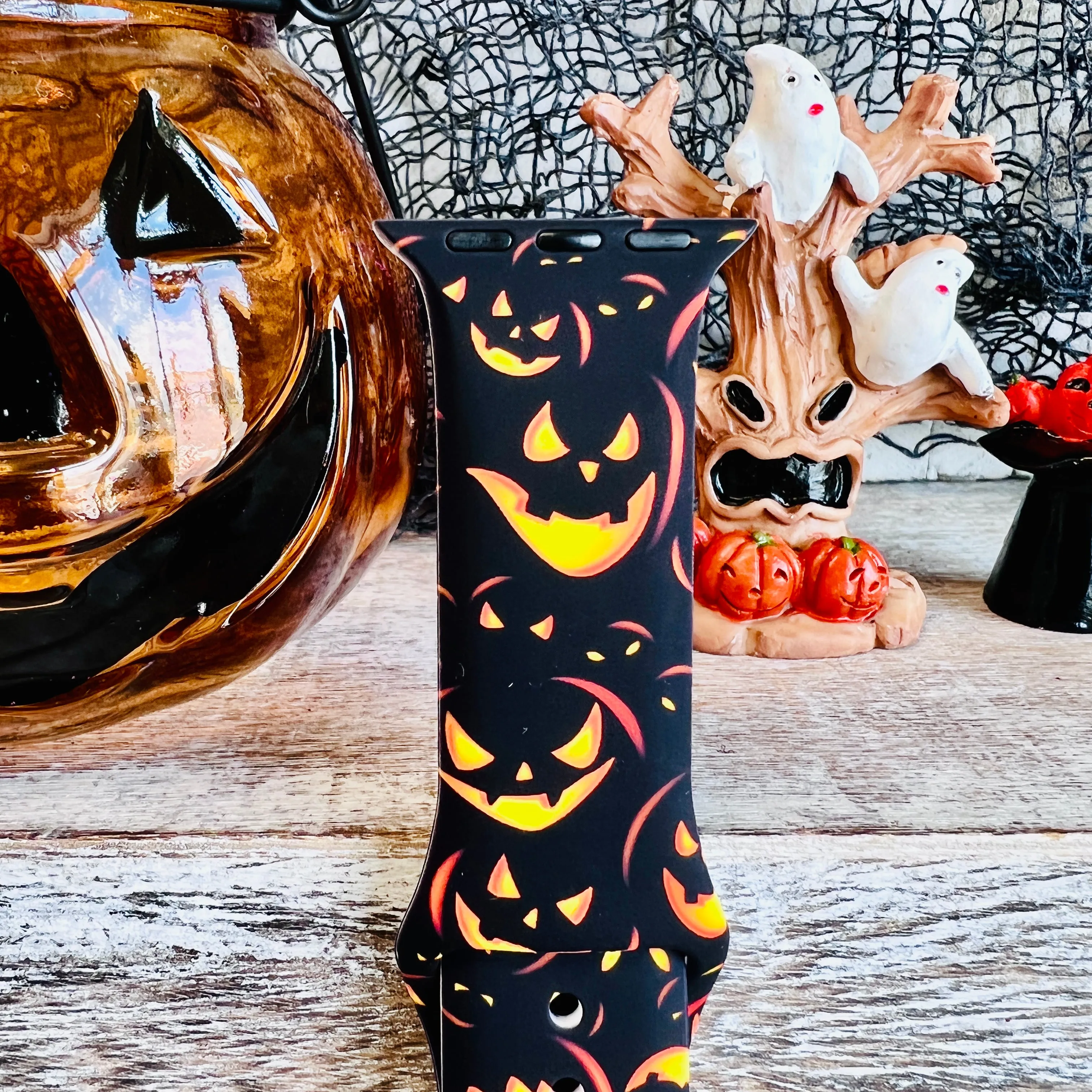 Jack-O-Lantern Print Silicone Band For Apple Watch