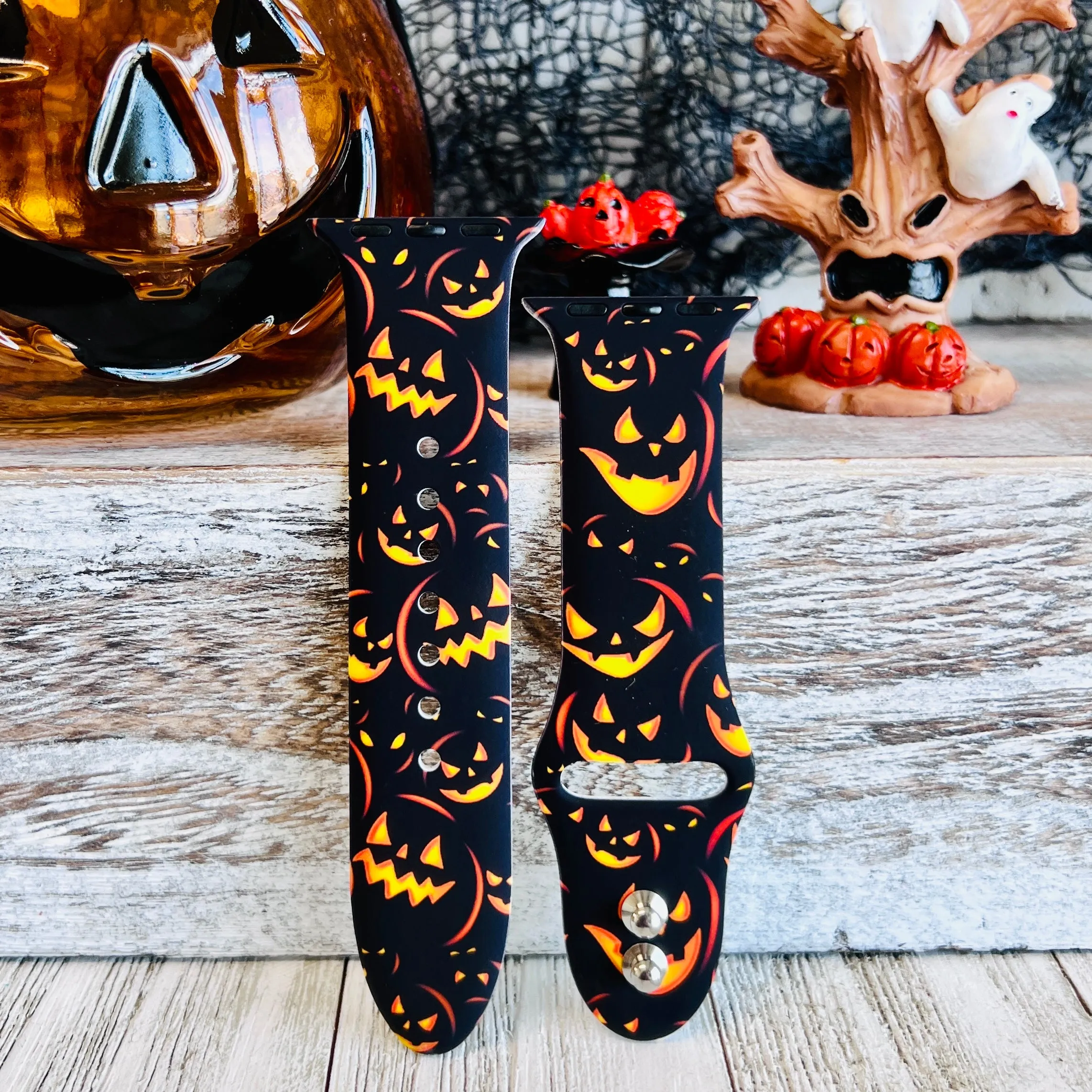 Jack-O-Lantern Print Silicone Band For Apple Watch