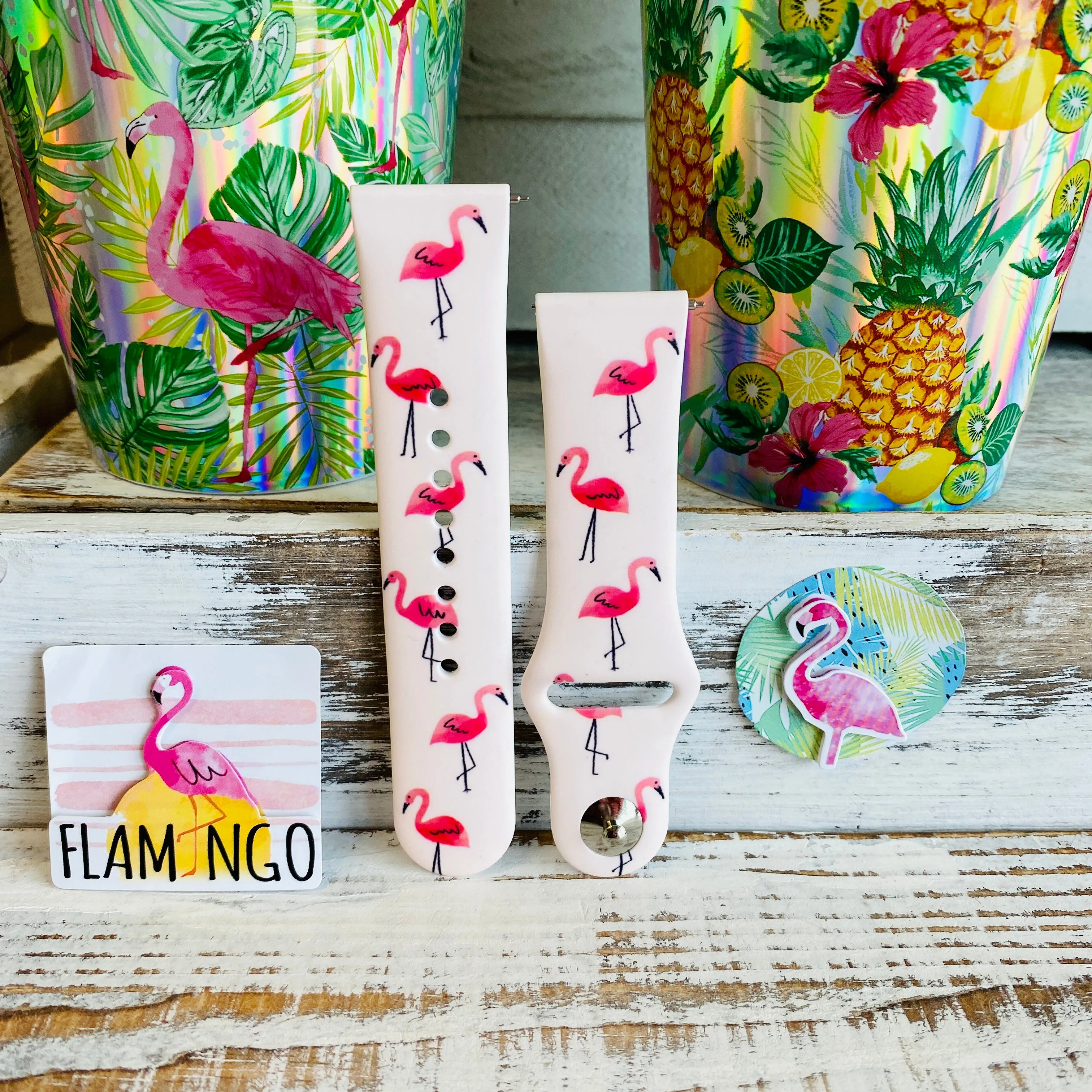 Pink Flamingo Print Band For Fitbit Versa 1/2