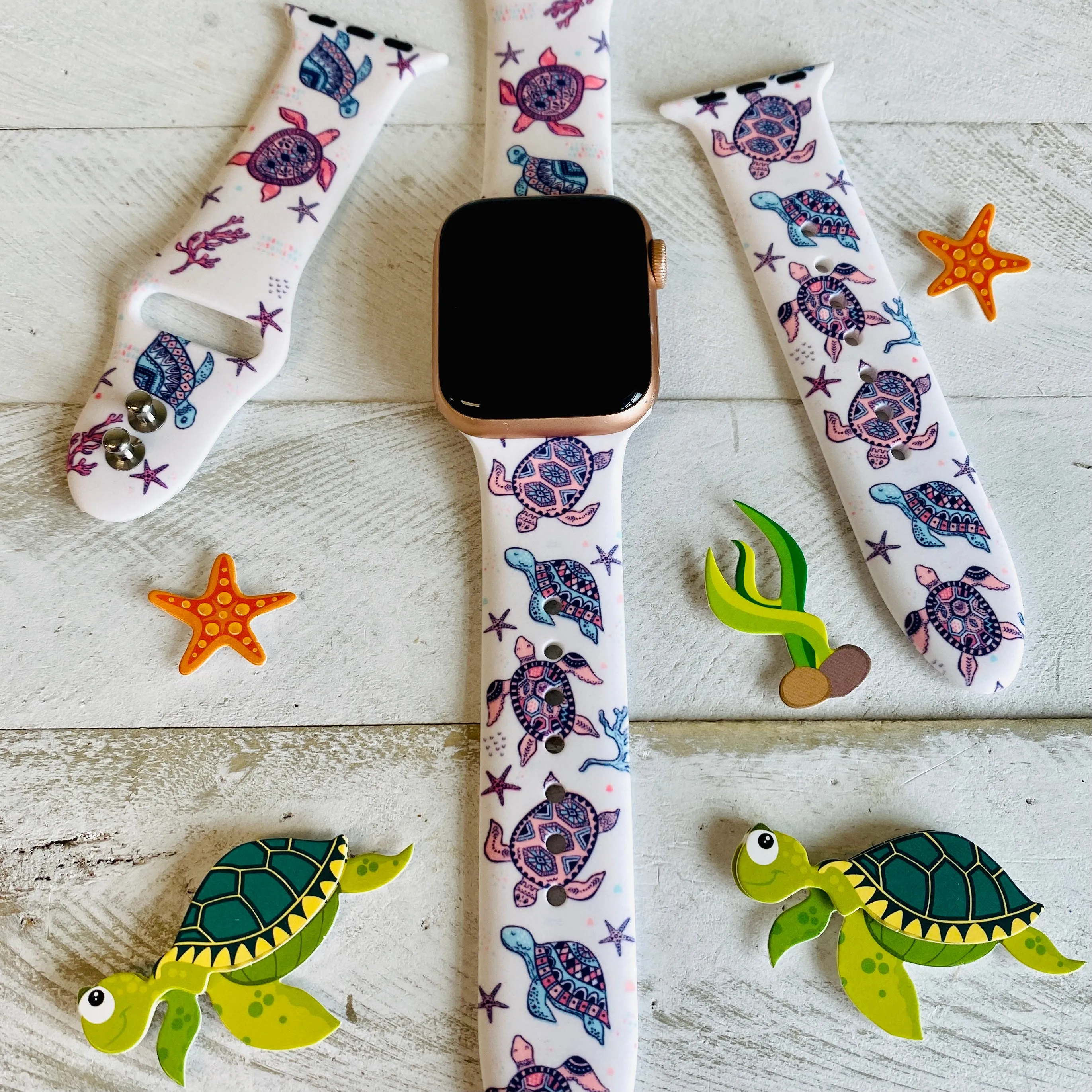 Sea Turtle Print Silicone Band For Apple Watch