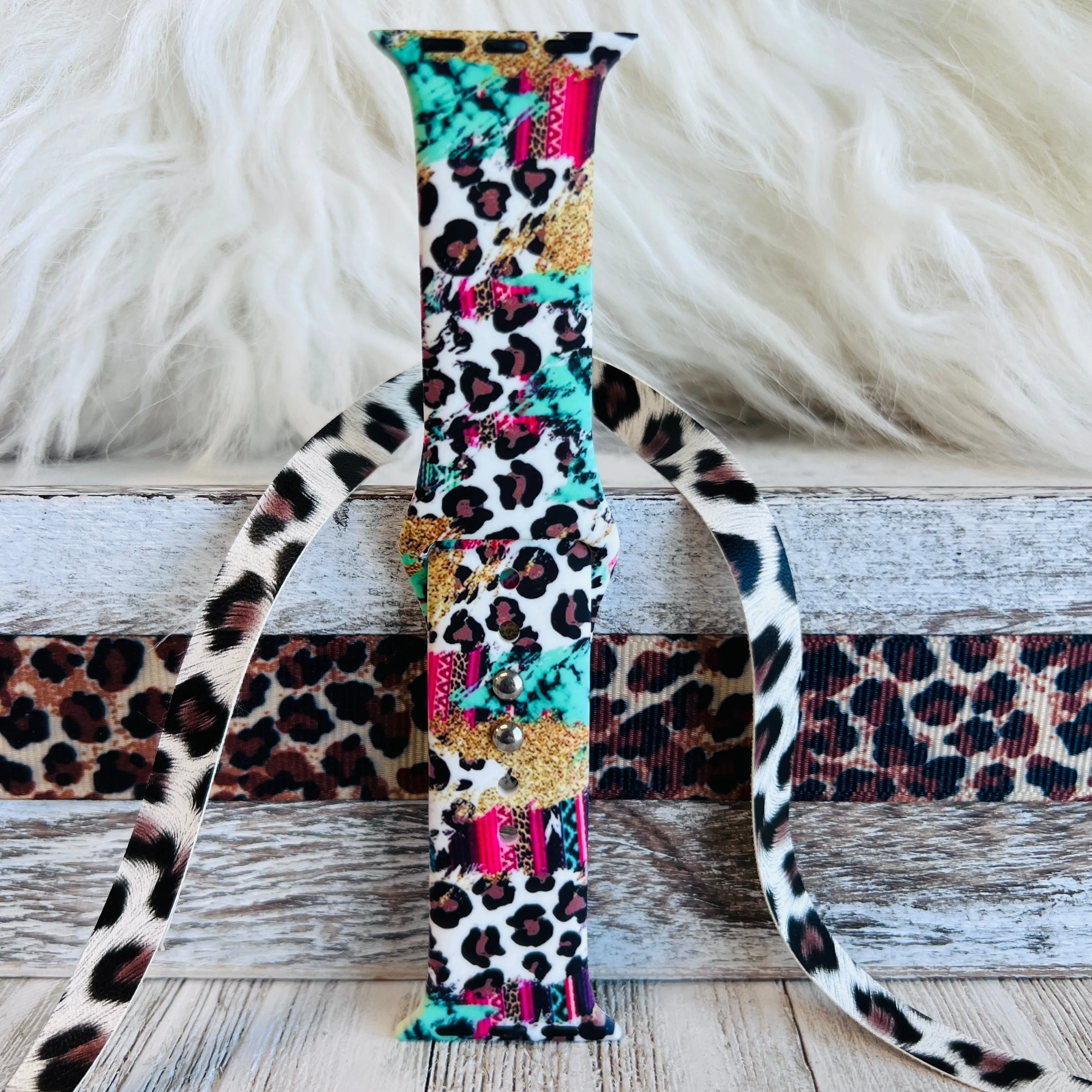 Serape Leopard Print Silicone Band For Apple Watch