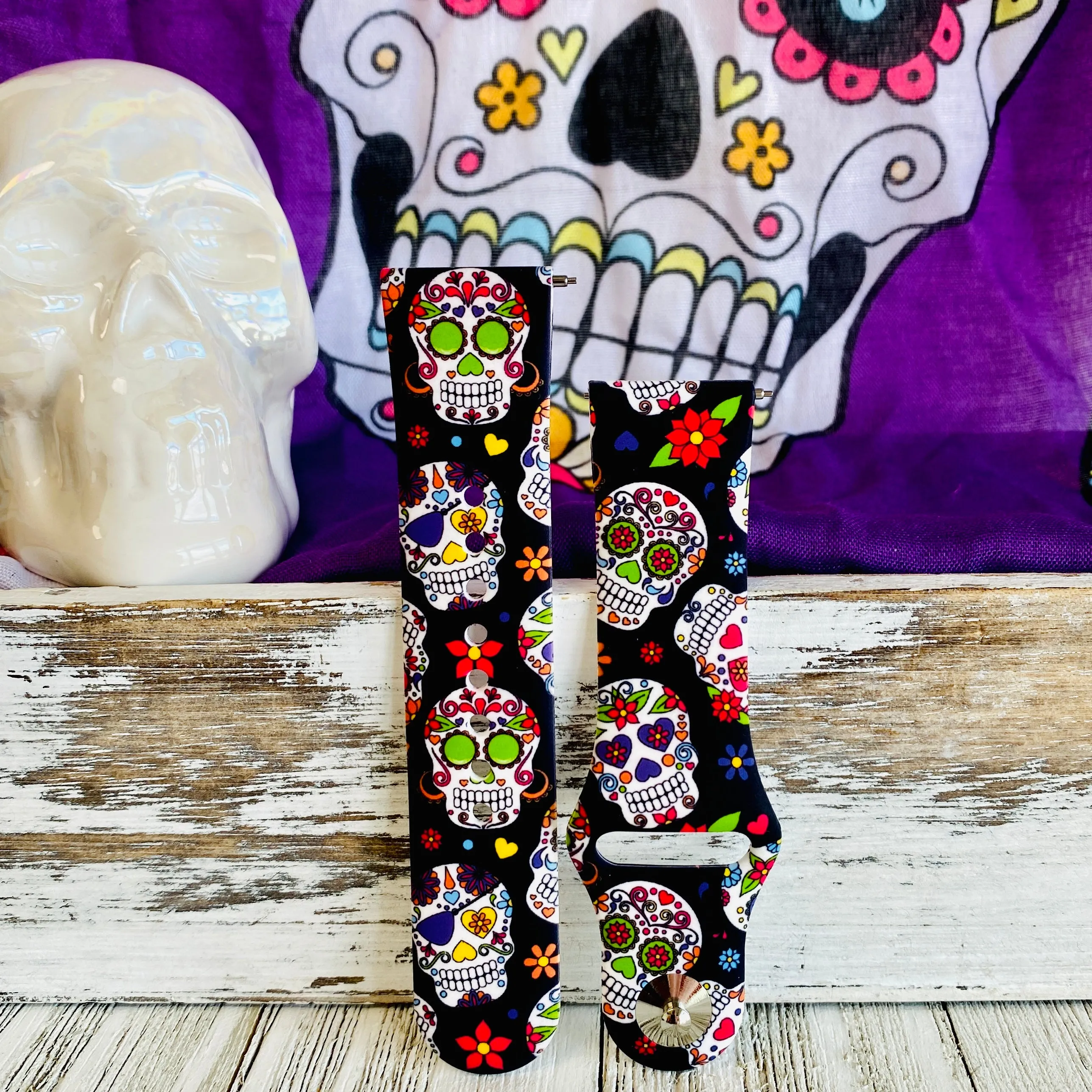 Sugar Skull Print Silicone Band For Fitbit Versa 1/2