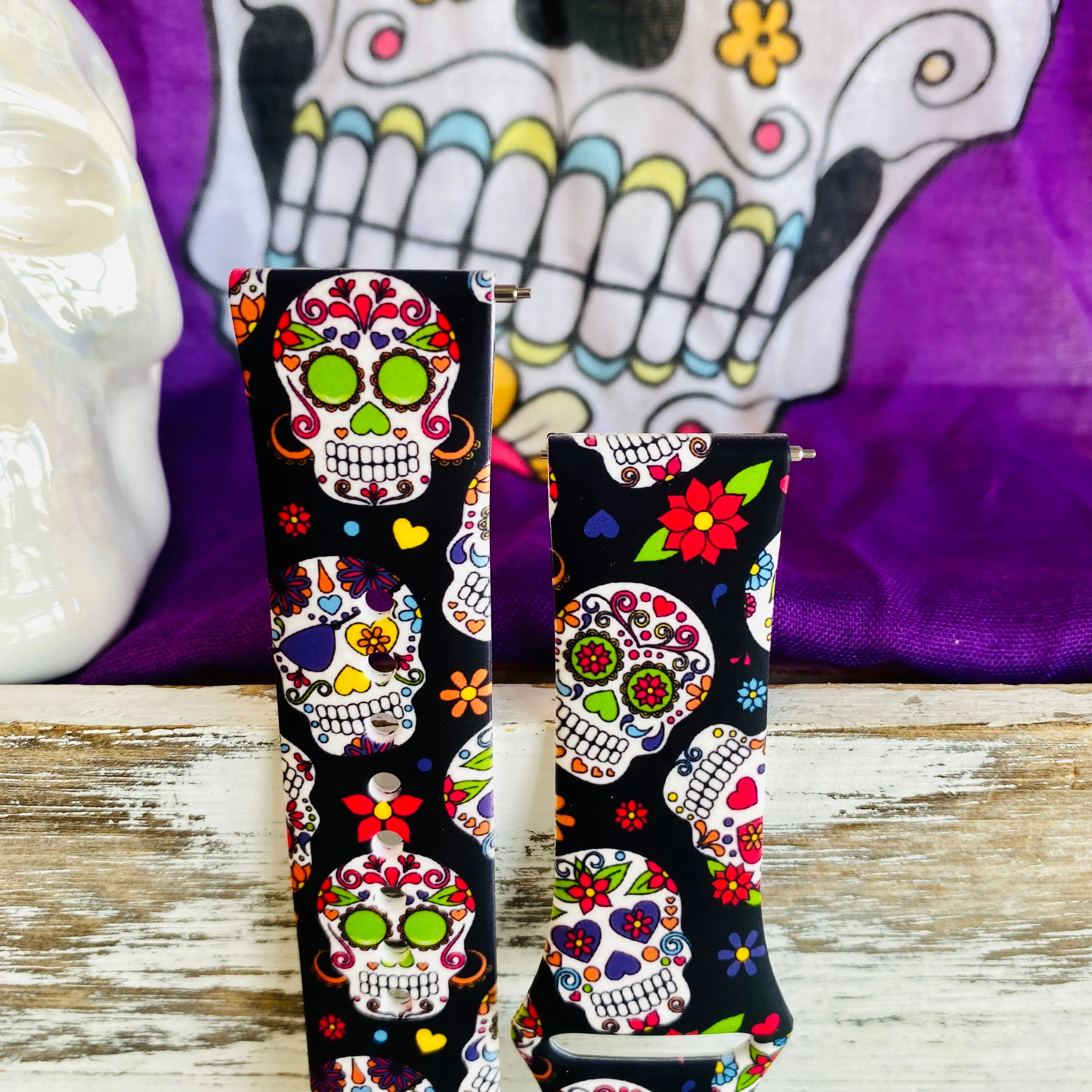 Sugar Skull Print Silicone Band For Fitbit Versa 1/2