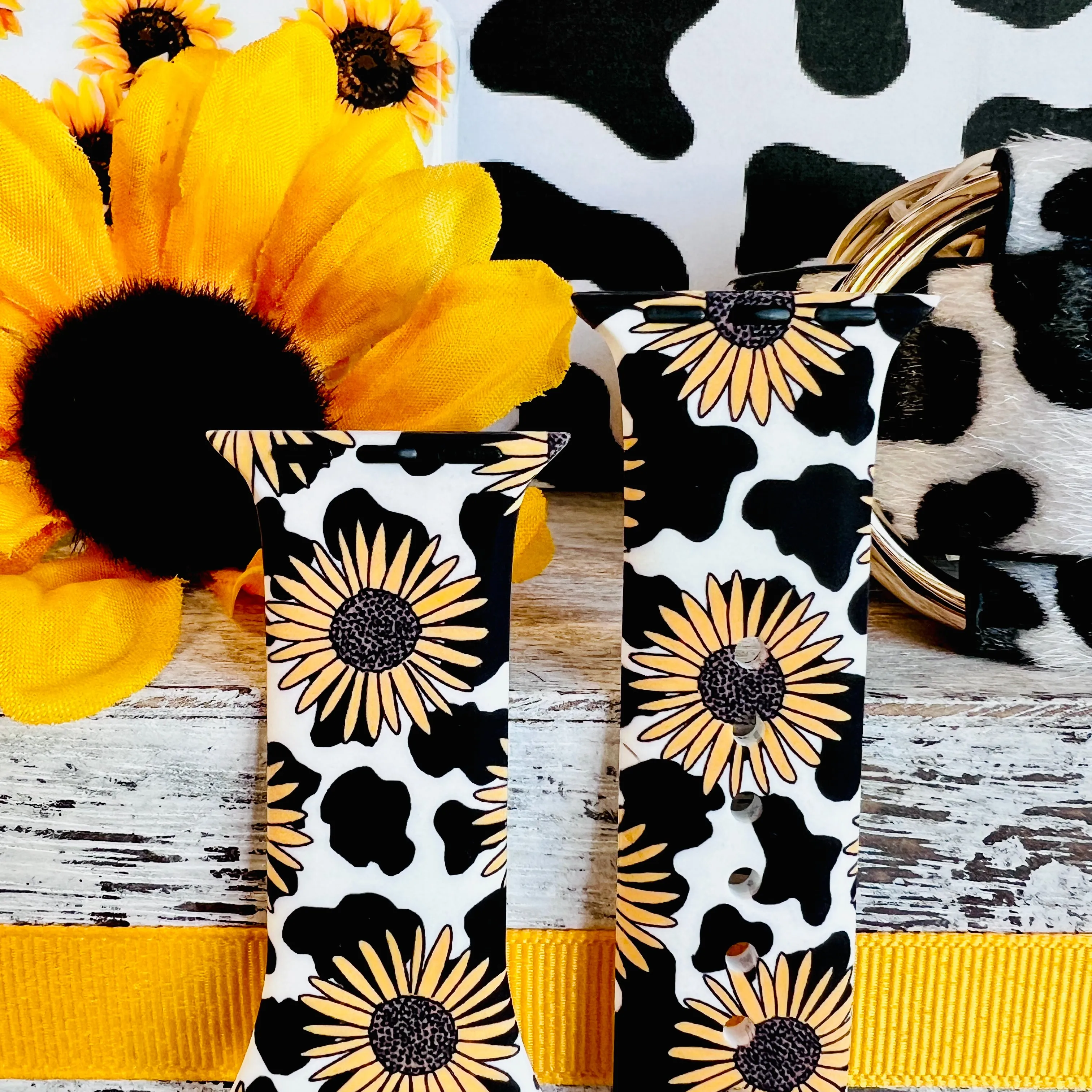 Sunflower Cow Print Silicone Band For Apple Watch