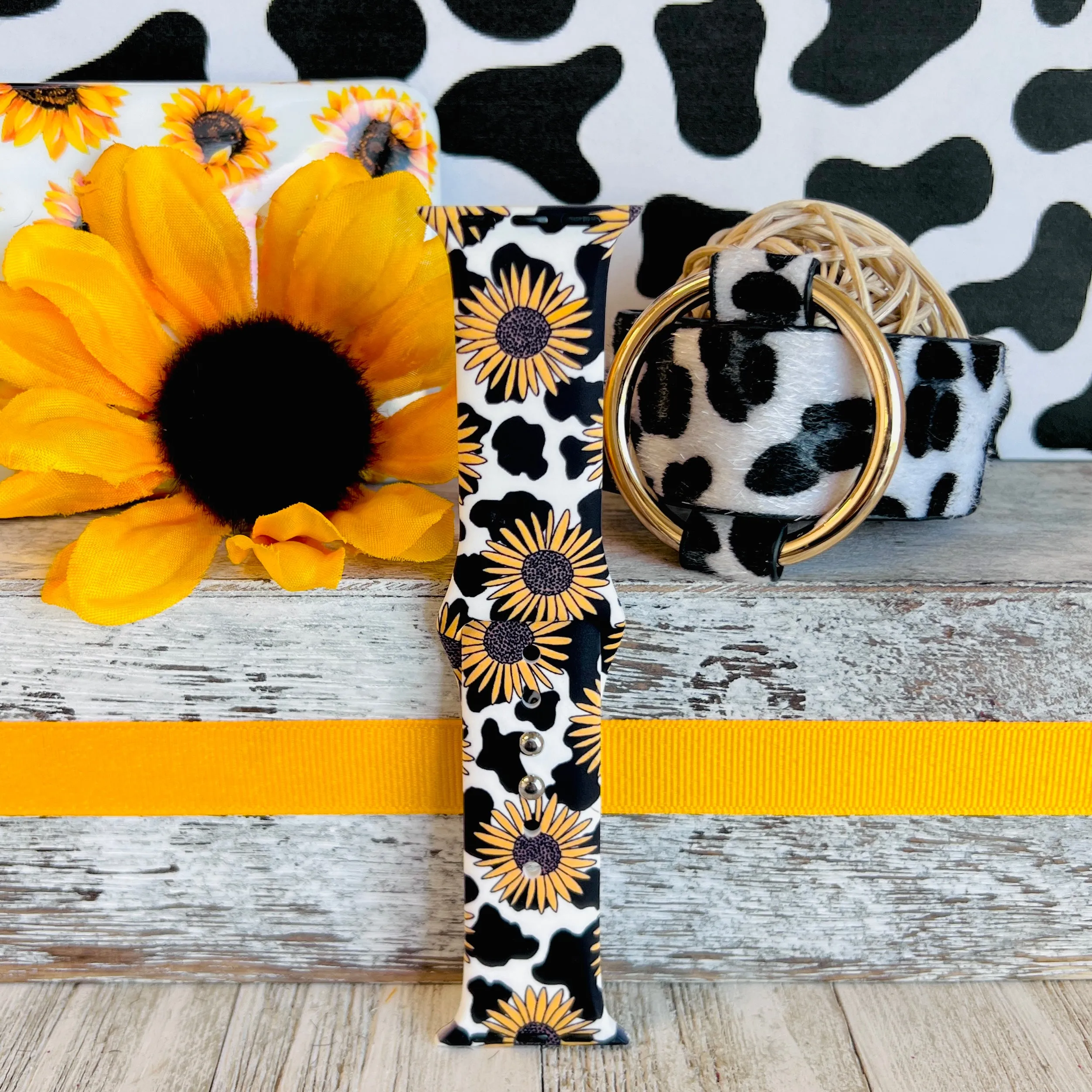 Sunflower Cow Print Silicone Band For Apple Watch