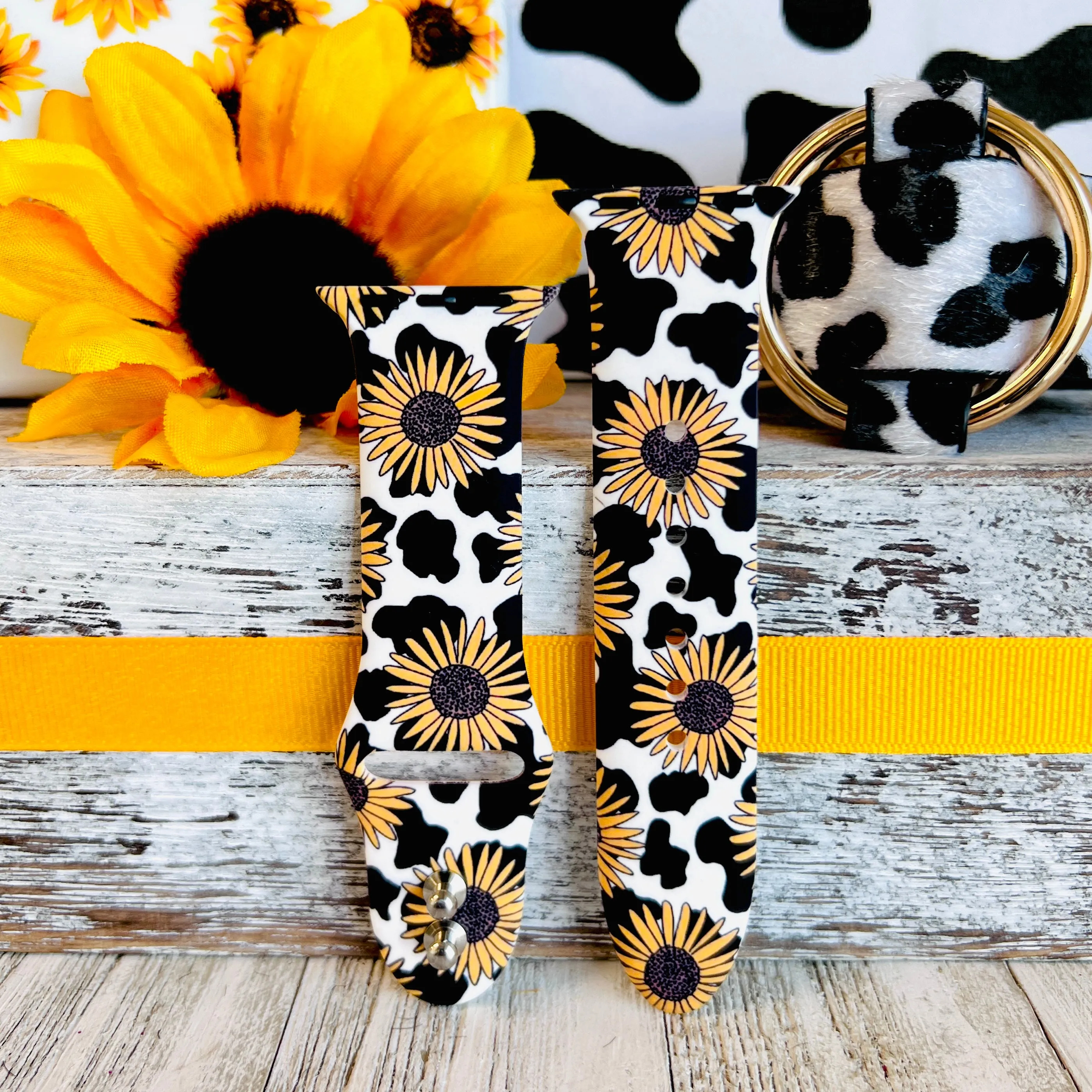 Sunflower Cow Print Silicone Band For Apple Watch