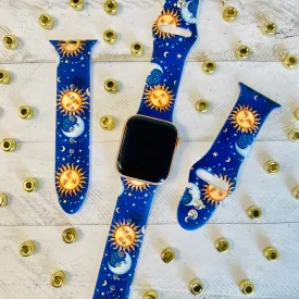 Sun,Moon,Stars Print Silicone Band For Apple Watch