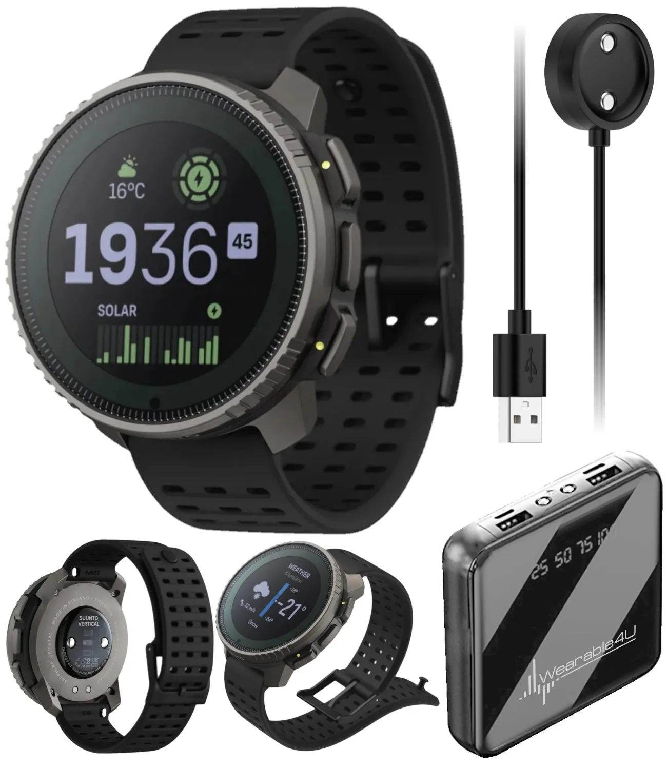 SUUNTO Vertical Adventure GPS Watch, Large Screen, Offline Maps, Solar Charging with Wearable4U Power Bank SQ Bundle