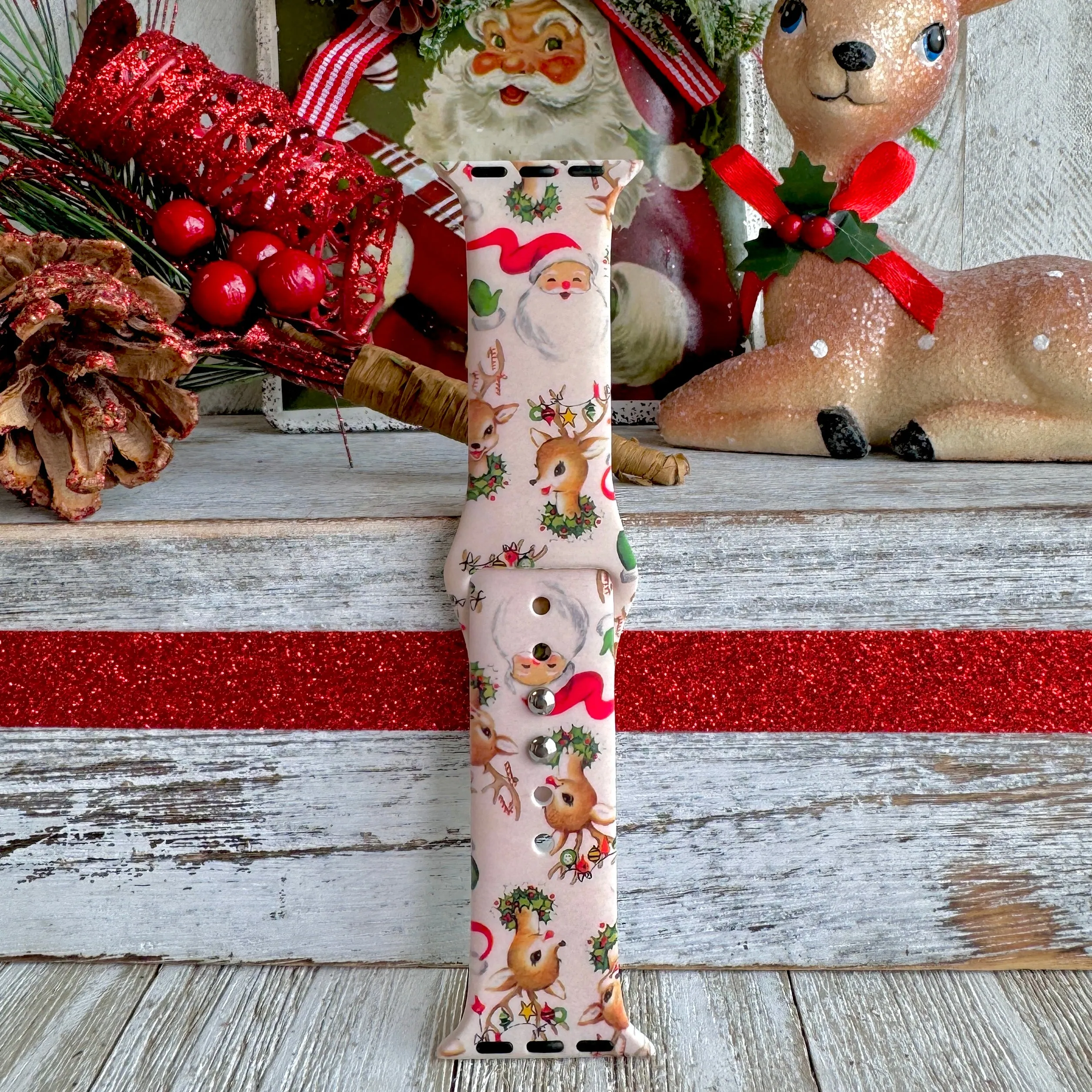 Vintage Christmas Print Silicone Band For Apple Watch