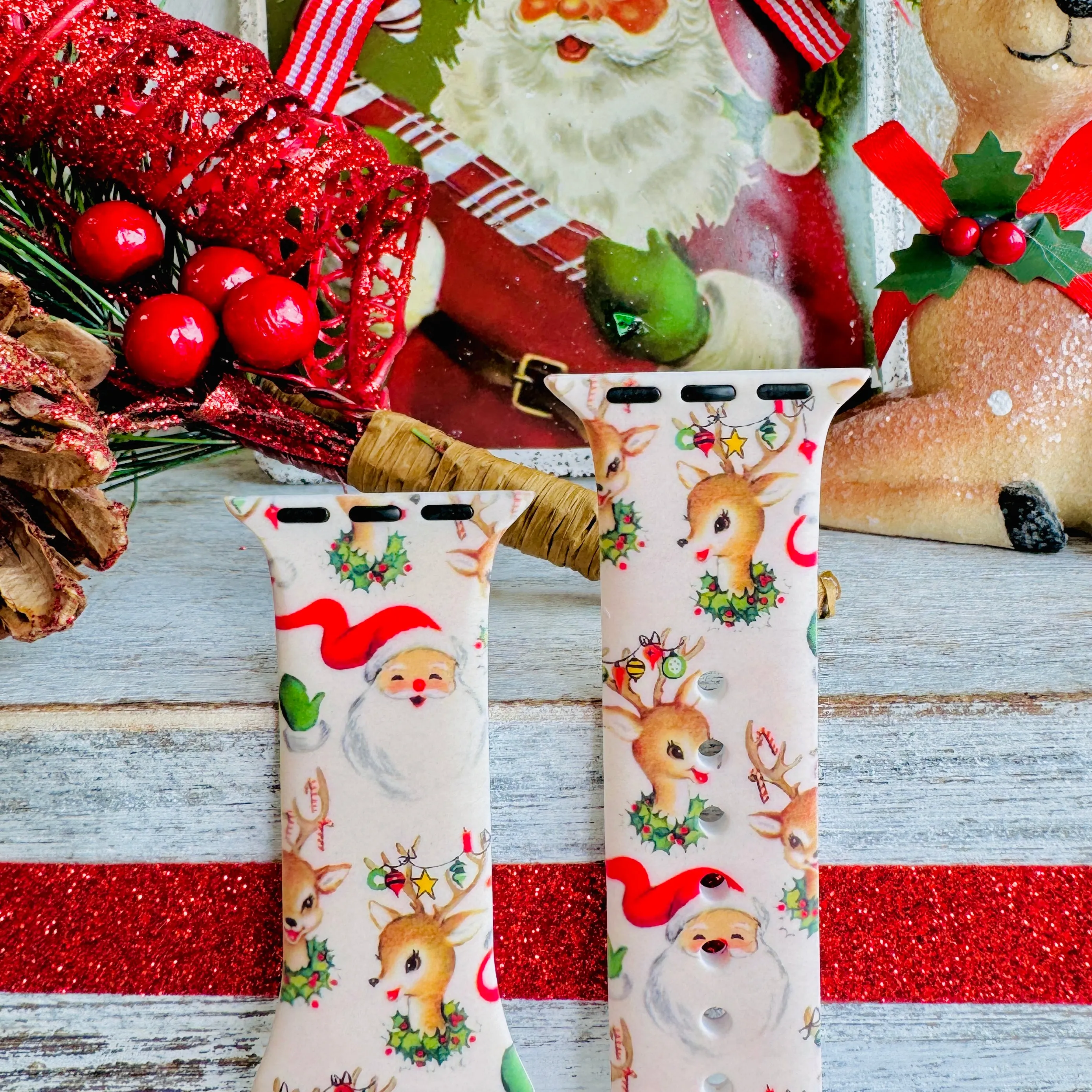 Vintage Christmas Print Silicone Band For Apple Watch